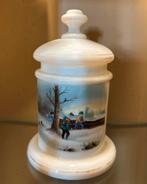 Opaline glazen pot met deksel. Winters tafereel. Circa 1880., Antiek en Kunst, Ophalen of Verzenden