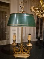 Antieke bouilotte art deco Tafellamp met Groene Kap, Ophalen of Verzenden