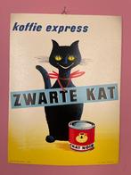 Vintage reclameposter zwarte kat koffie, Verzamelen, Ophalen of Verzenden, Zo goed als nieuw, Reclamebord