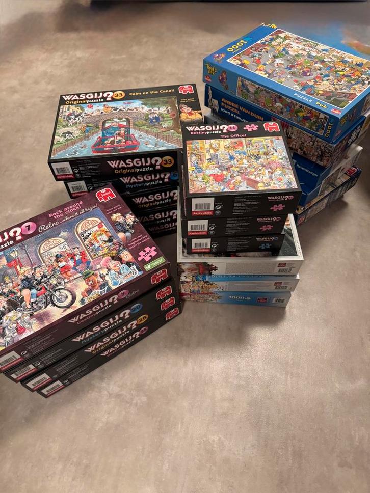 Partij Wasgij en Jan van Haasteren Puzzels - 1000 stukjes, Hobby en Vrije tijd, Denksport en Puzzels, Zo goed als nieuw, Legpuzzel