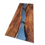 Exclusieve Houten Epoxy Tafel – 220x90cm - Massief Notenhout, Metaal, Tafelblad, Industrieel, Rechthoekig