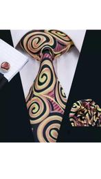 100% zijden stropdas pochet manchetknopen Roze Goud -NIEUW-, Nieuw, Met patroon, Ophalen of Verzenden, Overige kleuren