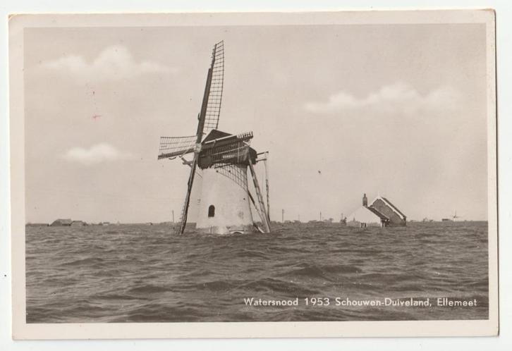 Ellemeet molen onder water watersnood 1953 ansichtkaart, Verzamelen, Ansichtkaarten | Nederland, Gelopen, Zeeland, 1940 tot 1960