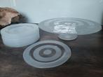 Glazen Taartplateau met 12 Bordjes, Huis en Inrichting, Keuken | Servies, Ophalen, Glas, Overige stijlen, Glas of Glazen
