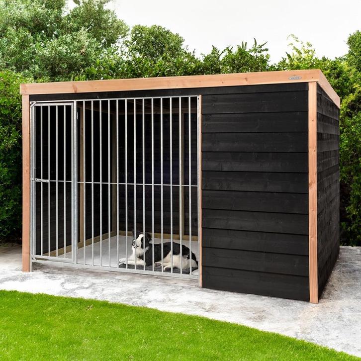 Houten hondenkennel | Zwart potdeksel en Douglas, Dieren en Toebehoren, Hondenhokken, Nieuw, 100 cm of meer, 110 cm of meer, Ophalen of Verzenden