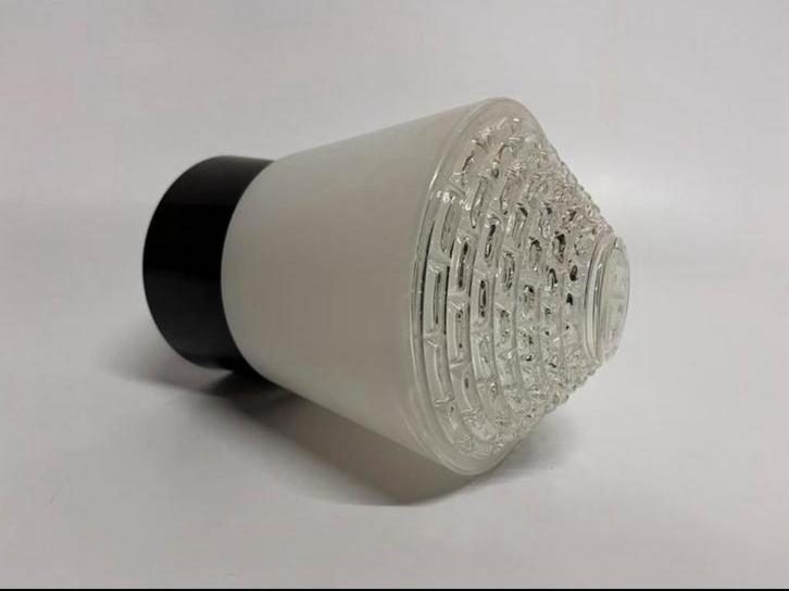 Plafondlamp wit en helder glas vintage jaren 60 met bakeliet, Huis en Inrichting, Lampen | Plafondlampen, Zo goed als nieuw, Glas