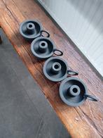 Vier zwart metalen kaarsenhouders (Hema), Huis en Inrichting, Woonaccessoires | Kandelaars en Kaarsen, Gebruikt, Zwart, Ophalen of Verzenden