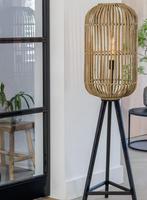 Driepoot vloerlamp zwart met bamboe, Ophalen of Verzenden, Zo goed als nieuw