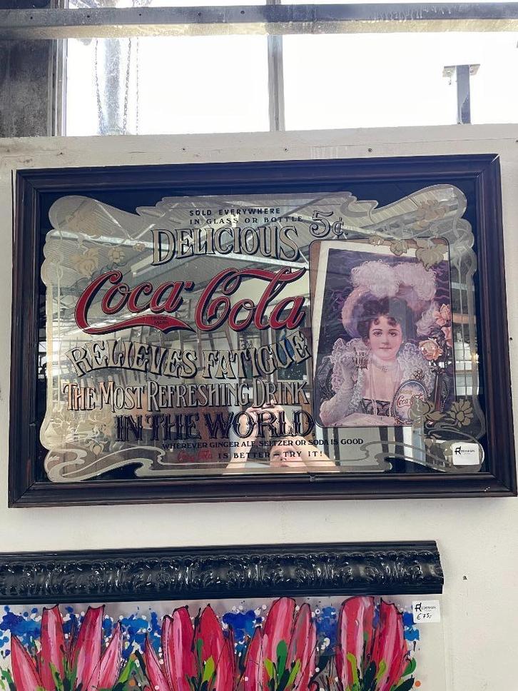 Vintage coca cola spiegel decoratie antiek cafe restaurant, Antiek en Kunst, Antiek | Spiegels, Rechthoekig, Ophalen