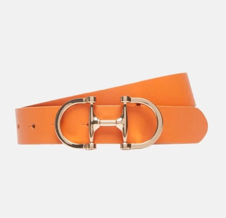 Leer oranje goud maat S 90 = 85, Kleding | Dames, Riemen en Ceinturen, Zo goed als nieuw, 80 tot 90 cm, Overige kleuren, Echt leder