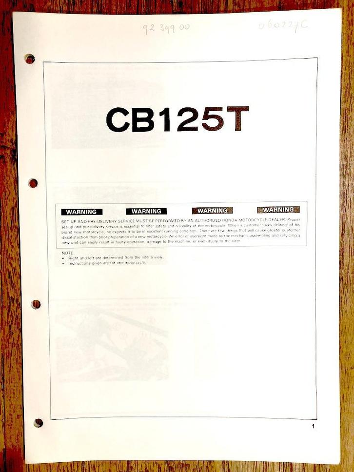 Honda CB125T 1980 Set-up Instructions, Motoren, Handleidingen en Instructieboekjes, Honda, Verzenden