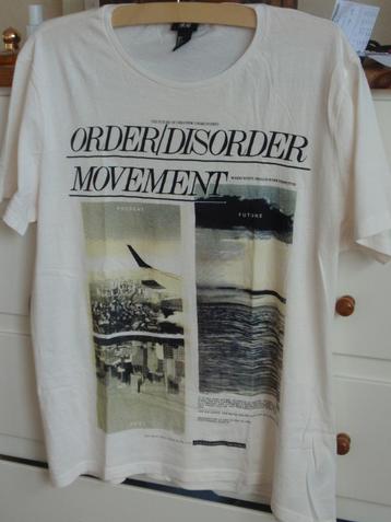 H&M - ecrukleurig shirt met print/tekst - maat L beschikbaar voor biedingen