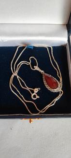 Zilveren ketting met Carneool hanger - 60cm Dames, Ophalen of Verzenden, Zo goed als nieuw, Zilver, Zilver
