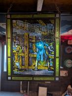 Glas in lood raam met drukkerij scène, Ophalen of Verzenden