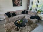 Hoekbank ribstof taupe/beige, Ophalen, 100 tot 125 cm, Hoekbank, 300 cm of meer