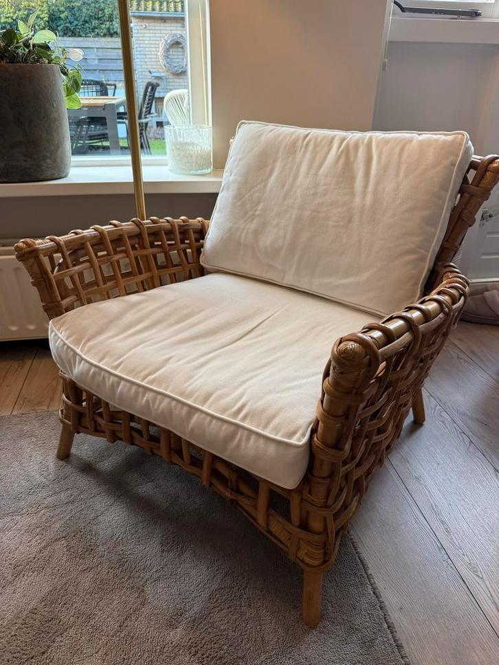 Rivièra Maison Fauteuil Riet Ecru, Huis en Inrichting, Fauteuils, Zo goed als nieuw, Riet of Rotan, 50 tot 75 cm, 75 tot 100 cm