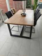 Eiken eettafel met stalen frame, Huis en Inrichting, Tafels | Eettafels, 200 cm of meer, 50 tot 100 cm, Gebruikt, Rechthoekig