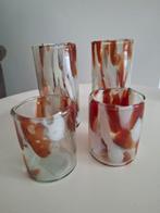 Handgeblazen Glazen Set - Bruin/Wit Gemarmerd, Ophalen of Verzenden