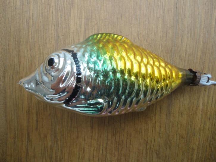 Mooie oude glazen kerstbal vis (aparte kleuren), Diversen, Kerst, Gebruikt, Ophalen of Verzenden