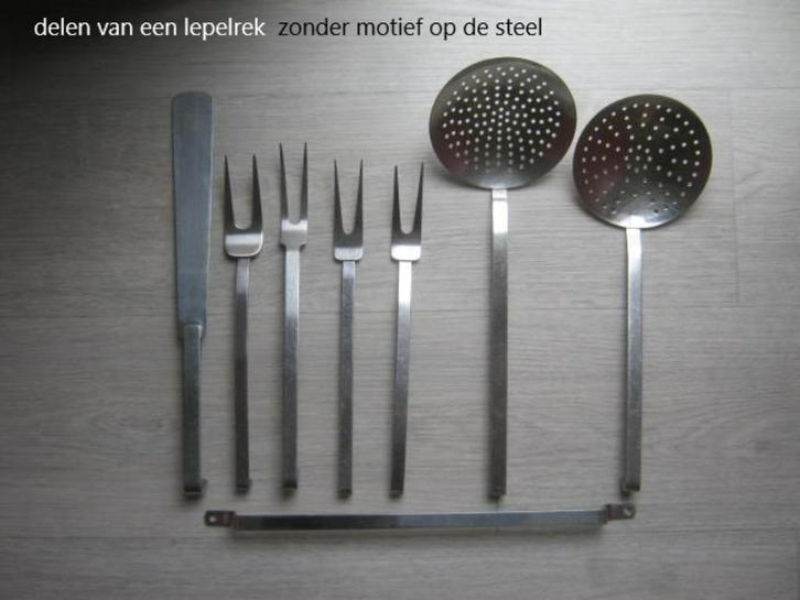 lepelrek delen vleesvork schuimspaan muurbeugel, effen steel, Huis en Inrichting, Keuken | Keukenbenodigdheden, Gebruikt, Ophalen of Verzenden