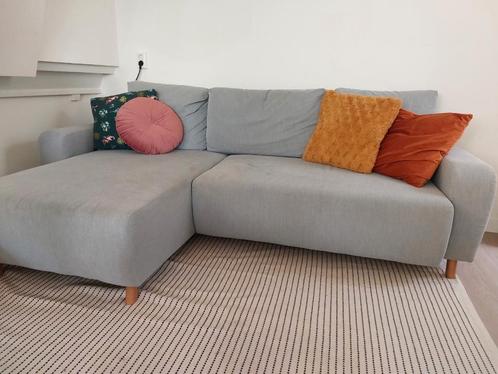 Lichtgrijze hoekbank, Huis en Inrichting, Banken | Sofa's en Chaises Longues, Gebruikt, Vierpersoons of meer, Ophalen
