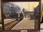 Schilderij hans kaas locomotief Amsterdam CS, Verzenden, Zo goed als nieuw, Trein, Kaart of Prent