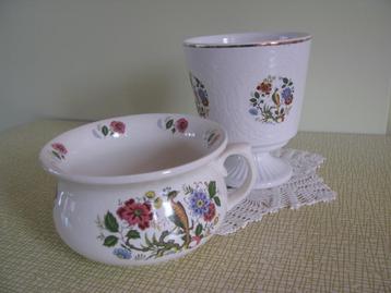Bloempot & pispot * decor met bloemen & paradijs vogels *  beschikbaar voor biedingen