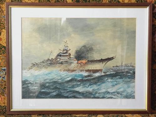 Mooi ingelijst schilderij uit Engeland met oorlogsschepen., Antiek en Kunst, Kunst | Schilderijen | Klassiek, Ophalen of Verzenden