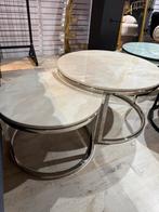 salontafel set van echt marmer zilverkleurig frame (2-delig, Ophalen of Verzenden, Rond, 50 tot 100 cm, Minder dan 50 cm