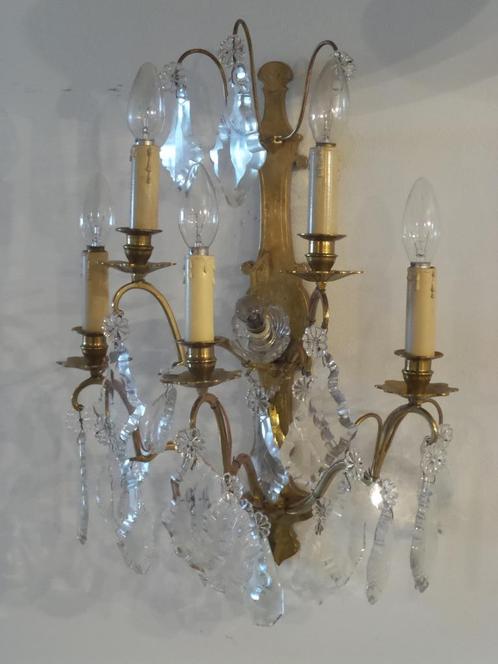 Grote franse oude kristallen wandlamp hoogte 60 cm breedte 4, Antiek en Kunst, Antiek | Lampen, Ophalen