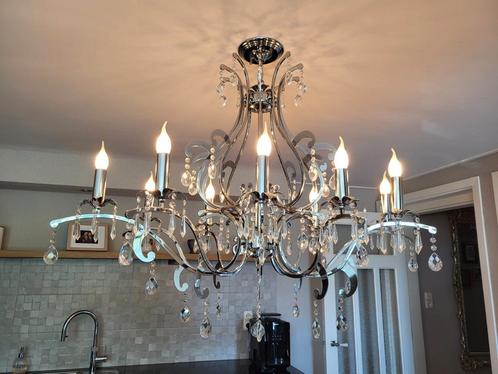2x Ovale chromen kroonluchter 10 lichts Riverdale stijl, Huis en Inrichting, Lampen | Kroonluchters, Zo goed als nieuw, Ophalen