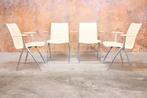 ZGAN! 4 gebroken witte leren Leolux Natello design stoelen, Leolux, Leolux, Wit, Design
