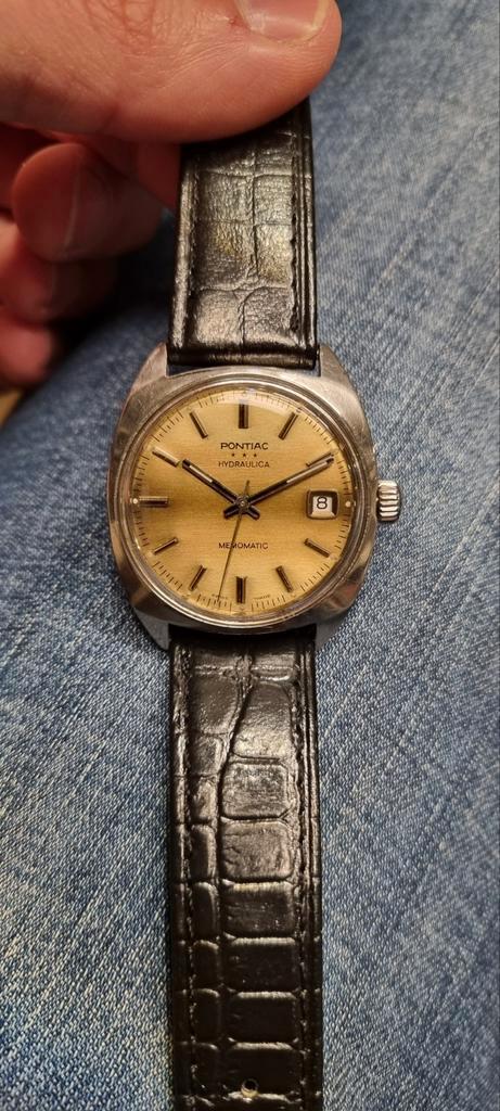 Vintage Pontiac Hydraulica memomatic, Sieraden, Tassen en Uiterlijk, Horloges | Heren, Gebruikt, Polshorloge, Overige merken, Staal