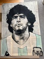 Maradona geschilderd op oude bladzijden boek uniek werk, Verzamelen, Ophalen of Verzenden, Nieuw, Overige typen