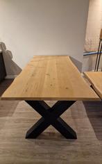 Massief eiken eettafel 241x109 cm – stalen X-poot – topstaat, Huis en Inrichting, Tafels | Eettafels, Ophalen, 100 tot 150 cm