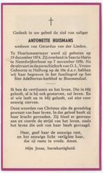 A. Huismans 1874 Haarlemmermeer + 1956 Noordwijkerhout, Verzenden, Bidprentje