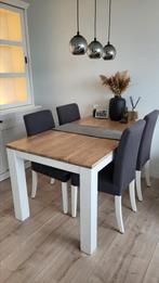 Teak houten eettafel + 4 stoelen Bergmund Landelijk eetset, Huis en Inrichting, Complete eetkamers, Ophalen