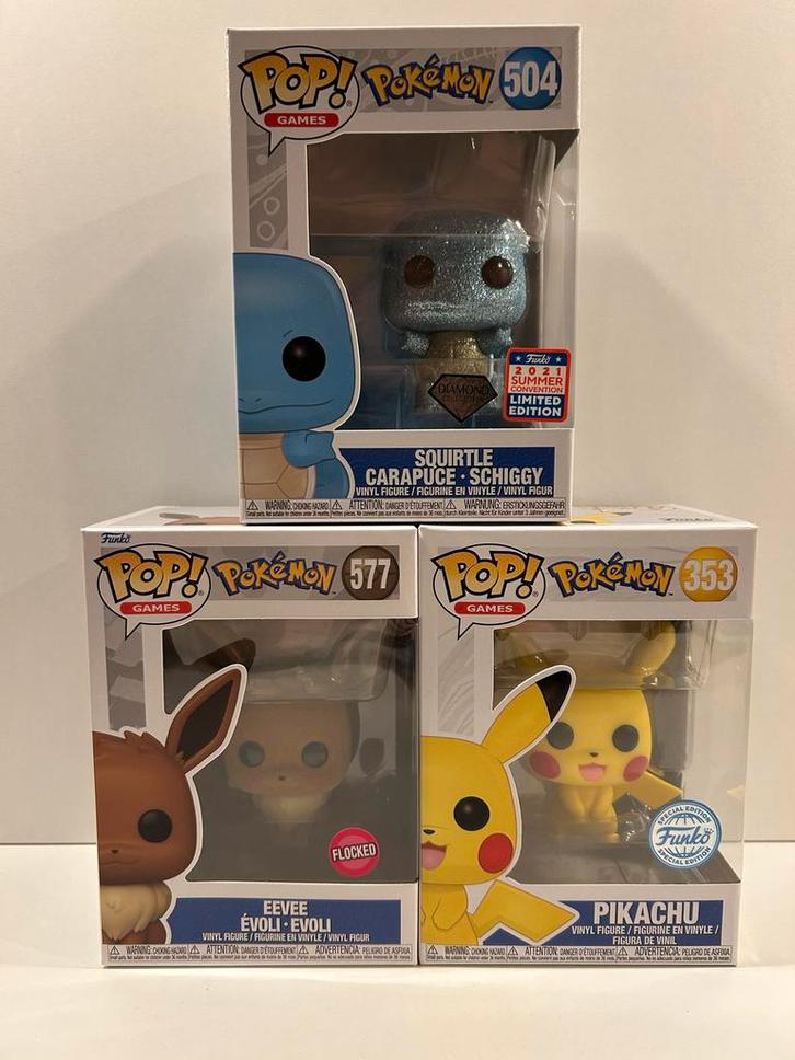 Funko Pop! Pokémon Set - Pikachu, Eevee, Squirtle, Verzamelen, Poppetjes en Figuurtjes, Zo goed als nieuw, Ophalen of Verzenden