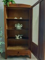 Art-deco eiken vitrinekast met facetgeslepen glas eendeurs, Huis en Inrichting, Eikenhout, Nvt, Antiek brocante landelijk, 150 tot 200 cm