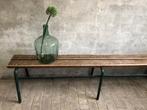 Stoere industriele vintage lange bank | tafel hout en staal, Gebruikt, Vintage, 75 cm of meer, Rechthoekig
