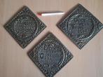 3 latoen koperen wand bordjes met spreuken jaren 1920, Ophalen of Verzenden