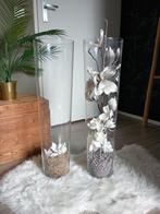 2 grote Glazen vazen met kunstbloemen!, Ophalen, Overige kleuren, 50 tot 75 cm, Glas