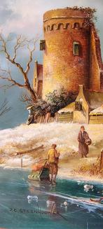 Winters tafereel olieverfschilderij, Ophalen of Verzenden