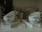 Riviera maison 4 x thee kop en schotel, Huis en Inrichting, Keuken | Servies, Ophalen of Verzenden, Zo goed als nieuw, Overige stijlen