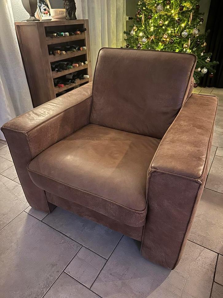 Bruine leren fauteuil - comfortabel en stijlvol, Huis en Inrichting, Fauteuils, Gebruikt, Leer, 75 tot 100 cm, Ophalen