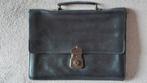 Vintage leren aktetas, schooltas, laptoptas - 35x25cm zwart, Antiek en Kunst, Ophalen of Verzenden