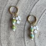 Oorringen Goud Rvs 12 mm met hangers Turquoise en wit, Overige materialen, Hangers, Verzenden, Nieuw