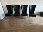 Te koop 4 zwarte leren eetstoelen., Ophalen, Zo goed als nieuw, Zwart