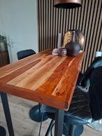 Mango Houten Bartafel met 4 Barkrukken, Huis en Inrichting, Barkrukken, Metaal, Ophalen of Verzenden, Zo goed als nieuw, 90 cm of meer