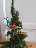 Oude antieke glazen kerstbal pauw vogel kroontje knijper, Ophalen of Verzenden